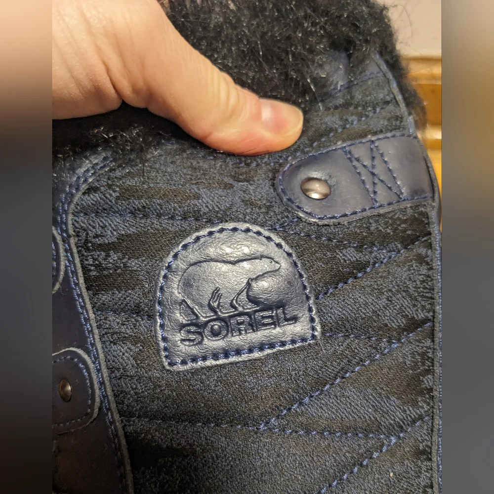 SOREL Tofino II Fleece Lined Waterproof Snow Boots Blue Black Camo Faux Fur 7.5